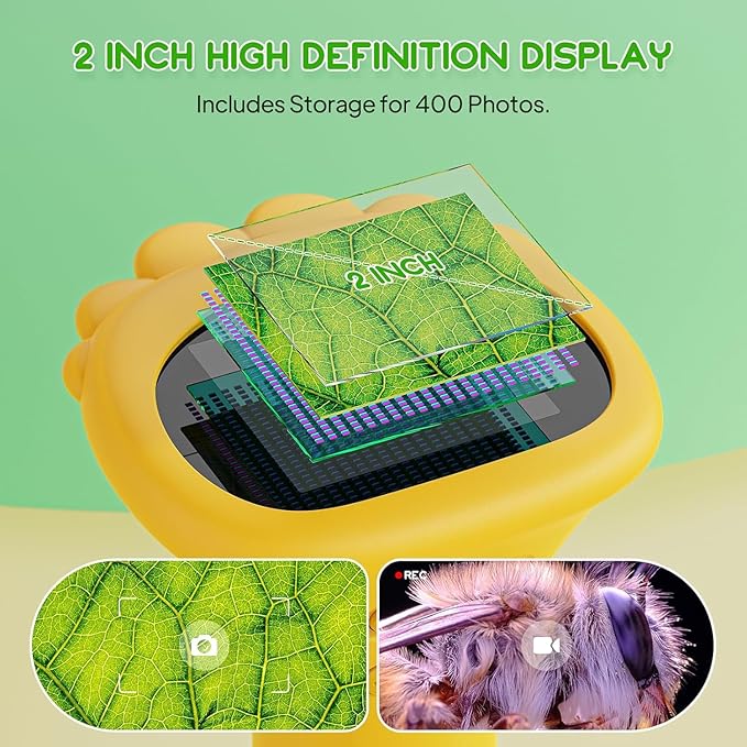 Kids Microscope - Ashfly 1000X Portable Microscope for Kids, Photo & Video Miniscope Pocket Microscope Gifts, 2'' Digital Screen | Ideal Toys for Boys Girls Age 3-12
