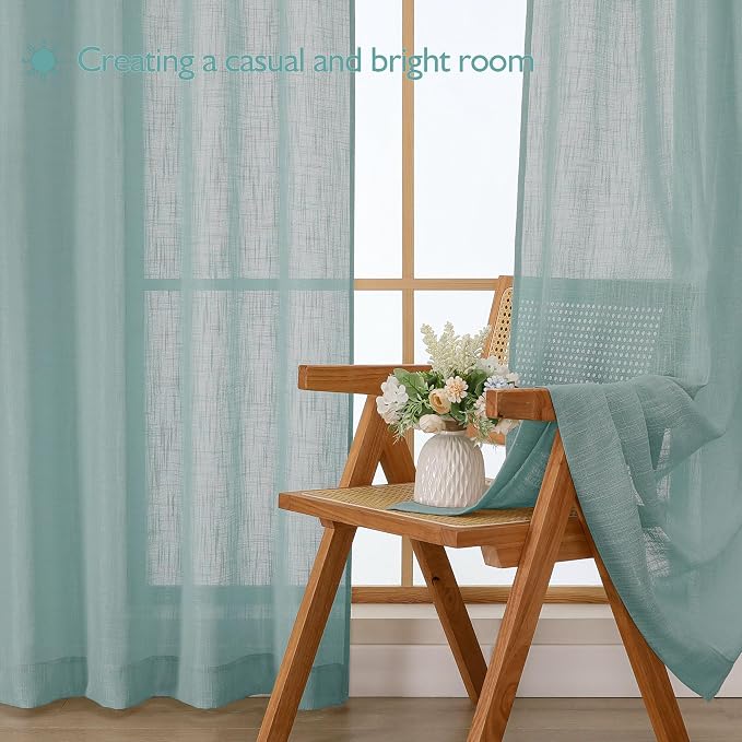 Chyhomenyc Aqua Green Semi Sheer Curtains 54 Inch Length - Image 4