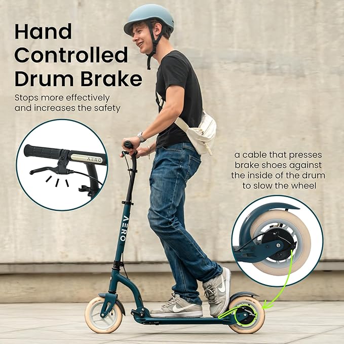 Aero Big Wheels Kick Scooter for Kids 6+, Teens & Adults | Light Up Wheels, Hand Brake, Rubber Deck Mat & Shock Absorption | Foldable & Height Adjustable