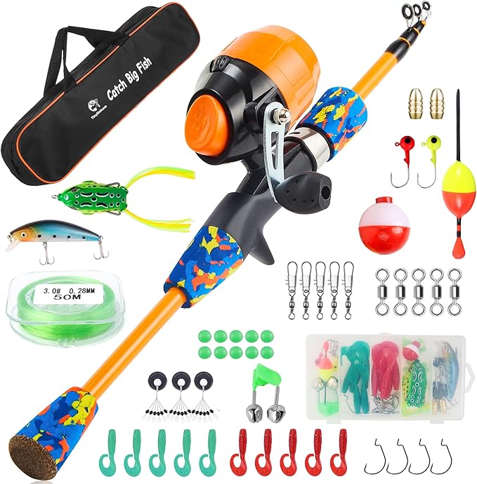 Kids Fishing Pole Kit Set，Portable Telescopic Fishing Rod and Reel Combo Full Kits for Boys, Girls, Beginner, Youth