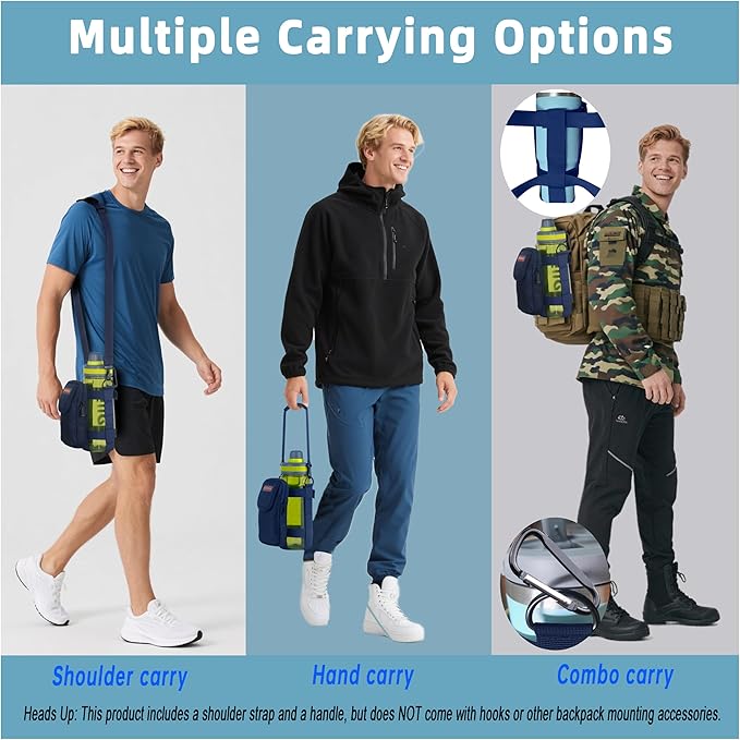Water Bottle Holder with Strap, Shoulder & Hand Bottle Holder with Phone Pocket – Fits 32-64 oz Sports Bottles & 20-40 oz Insulated Bottles – Durable Sling Bag for Walking, Hiking, Gym
