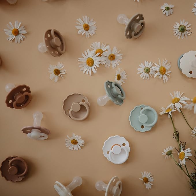 FRIGG Daisy SilkySoft Silicone Baby Pacifier | Made in Denmark | BPA-Free (Powder Blush/Cream, 6-18 Months)