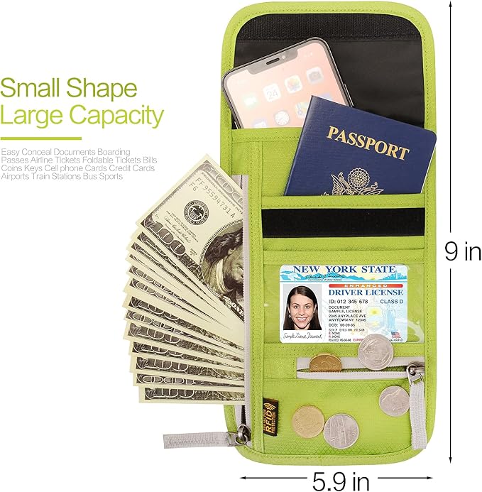 Neck Wallet Lightweight RFID Blocking Waterproof Travel Pouch for Women Men