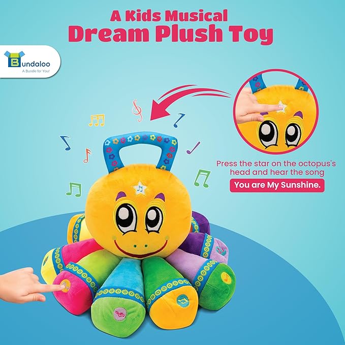Bundaloo Musical Octopus Plush Toy - Plays Fun Songs and 8 Musical Key Notes | for Children & Toddlers (Octopus)