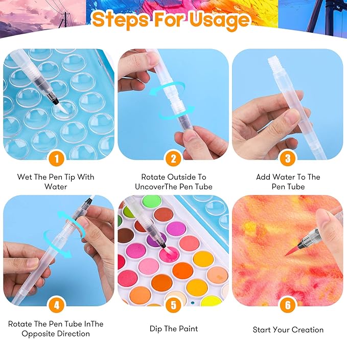 Taotree Watercolor Paint Set, 48 Colors Watercolors Kit Water Colors with 10 Paint Brushes, Brush Pens, Palette, Drawing Pad, Painting Supplies, Christmas Gifts for Teen Girls Boys Kids Adults Artist