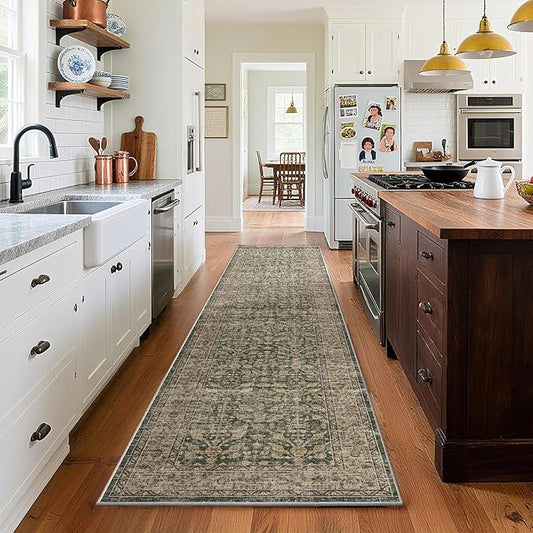 Machine Washable Hallway Runner Rugs: 2'x10' Kitchen Rug Stain Resistant Non Slip Low Pile Soft Carpet Runners for Hallways Indoor Entryway Kitchen Laundry Room Bedroom Bathroom Farmhouse
