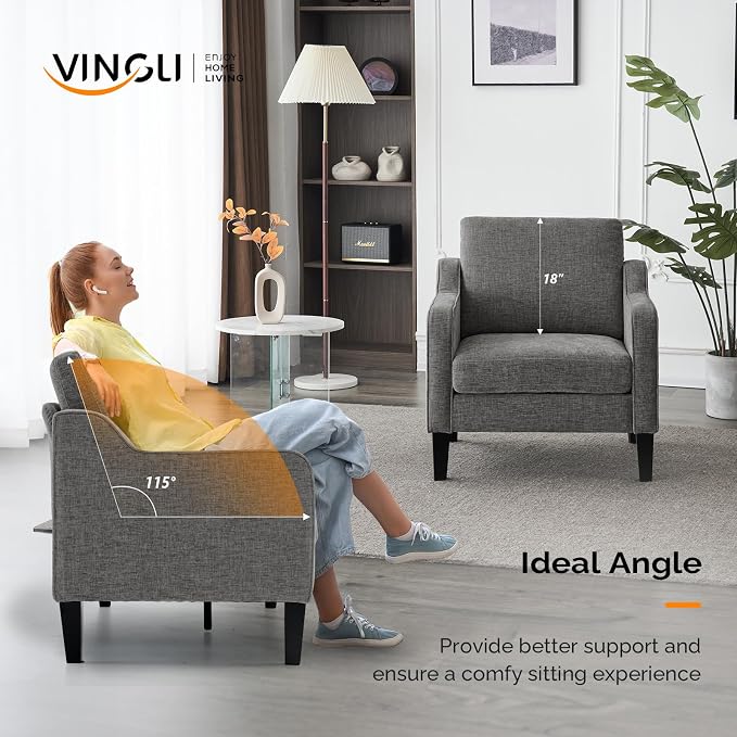 VINGLI Accent Chairs Set of 2 for Living Room, Light Grey Mid Century Modern - Image 4