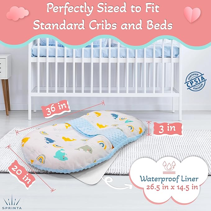 Baby Lounger for Newborns and Infants, Portable Lounger with Pillow & Foot Rest - 100% Cotton, Snug, Travel-Friendly, Breathable Fabric, Ideal for Cribs & Floor - Sprinta (Poly Snuggle)