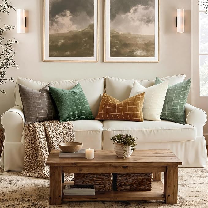 MIULEE Decorative Chenille Check Lumbar Throw Pillow Covers Vintage Plaid Couch - Image 4