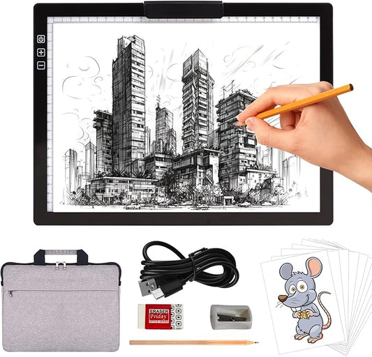 Rechargeable A4 Light Pad with Bag, Innovative Stand and Top Clip, Elice Wireless Bright Light Tracing Board Portable Artcraft Tracer Box for Artists, Drawing, Cricut Weeding Vinyl, Diamond Painting