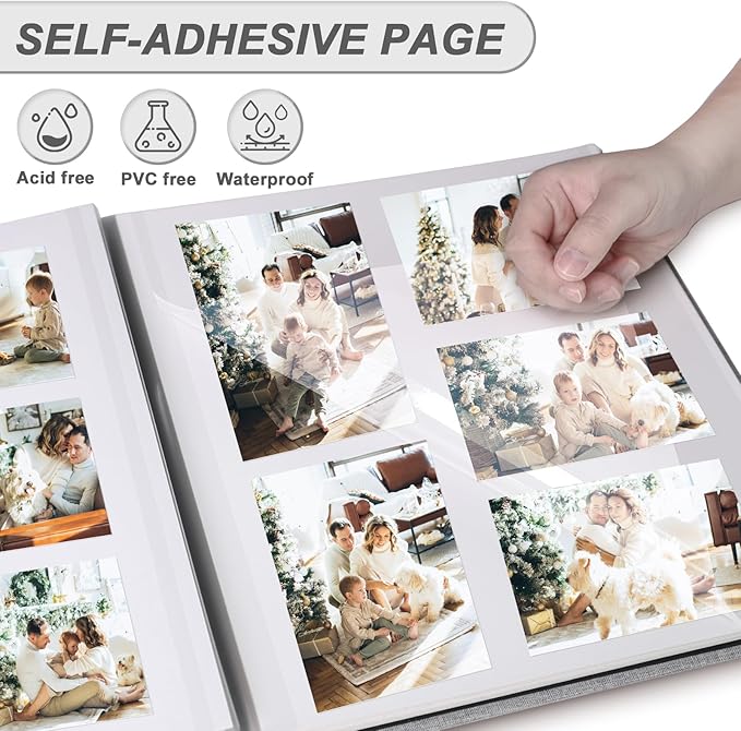 Photo Album Self Adhesive Pages for 4x6 5x7 8x10 Pictures Scrapbook Magnetic Photo Albums with Sticky Pages Books with A Metallic Pen for Baby Wedding Family 11x10.6 Black 40 Pages