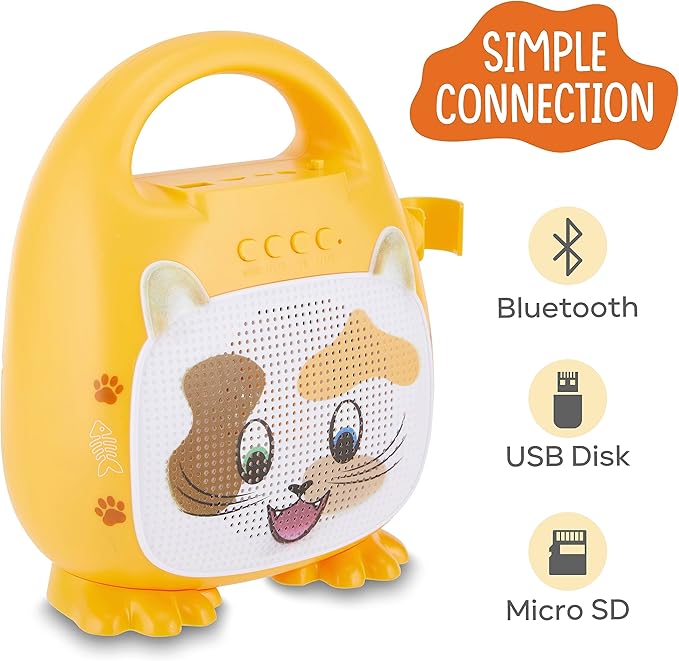 Singimals Kids Karaoke Speaker with Microphone - Unleash Your Child's Inner Superstar, Bluetooth v5.1, 12H Playtime, 5W Speaker, Multicolor LED Lighting, Patches The Cat