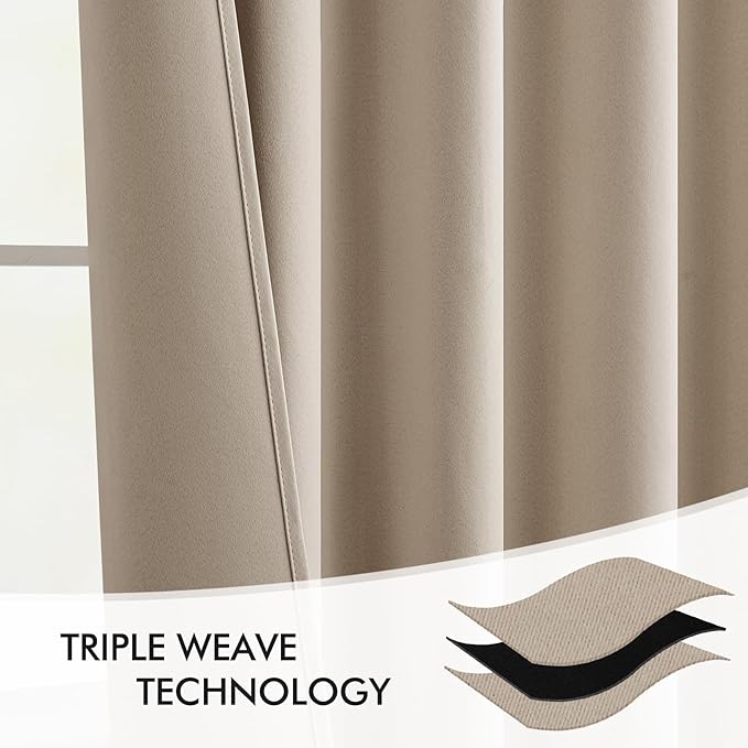 MIULEE Taupe Back Tab Blackout Curtains 72 Inches Long 2 Panels Set for Living Room Bedroom Privacy, Rod Pocket/Pinch Pleat Thermal Insulated Room Darkening Pleated Light Blocking Drapes