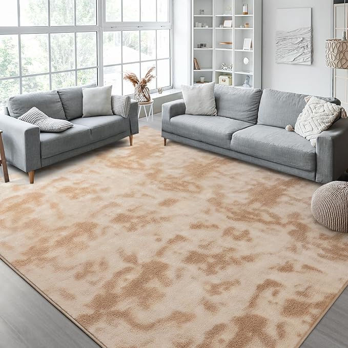 Kimicole 4x6 Washable Area Rugs for Bedroom Living Room, Low Pile Ulta-Thin Solid Color Rug, Non-Slip Soft Fluffy Carpet for Nursery Kids Room Dorm Room Home Decor (Light Tan)