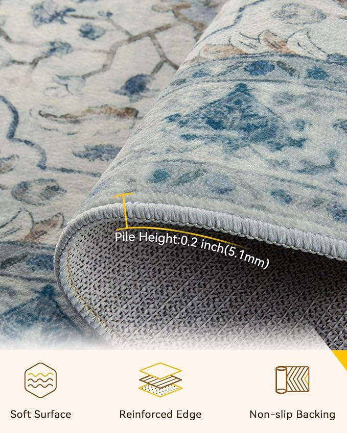 RELEANY Area Rugs Square 6ft Washable Non-Slip, Floral Vintage Distress Print - Image 2