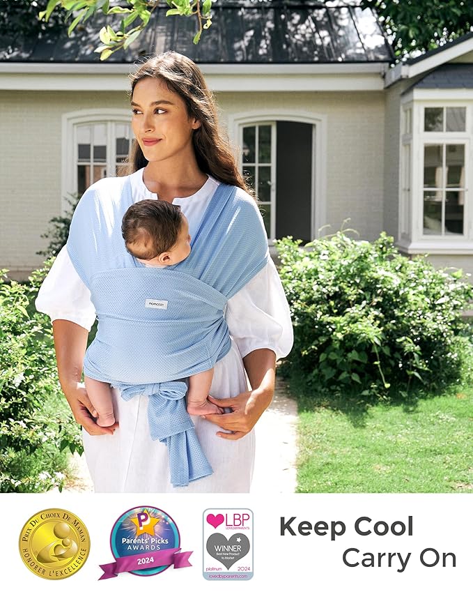 Momcozy Baby Carrier AirMesh - The Perfect Summer Water Sling for Newborns to Toddler 8-35 lbs - Cooling, Breathable and Lightweight Baby Wrap, Nice for Summer, Pool, Beach, Swimming, Light Blue