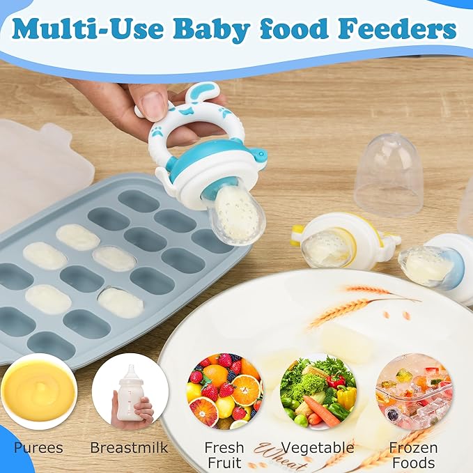 Food Feeder Baby Fruit Feeder Baby Breastmilk Popsicle Molds-& Baby Fruit Feeder-WAJIAYON Silicone Baby Food Freezer Tray,Baby Food Pacifier Feeder and Teether Easter Bunny Gifts for Boys and Girls