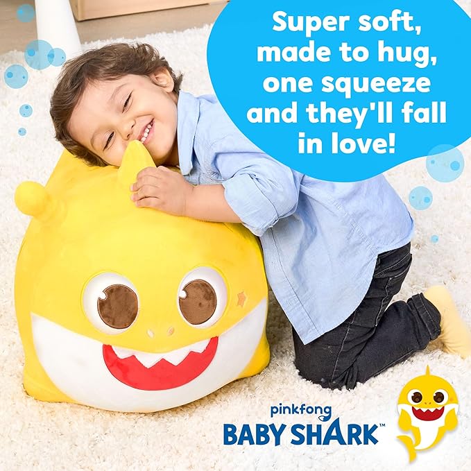 JITTERYGIT Baby Shark Official Bouncy Hopper Plush Musical Singing Toy - Inflatable Animal Ride On for Indoor & Outdoor - Birthday Gift for Kids & Toddlers (Boys & Girls) Ages 18+ Months (Yellow)