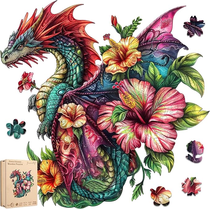 Wooden Puzzles for Adults, Dragon Puzzle Challenge Jigsaw Puzzles 300 Piece (Royal,12.62 in) Thickened Unique Shapes Family Reunion Puzzle, Best Gift for Adults and Kids, Family Game
