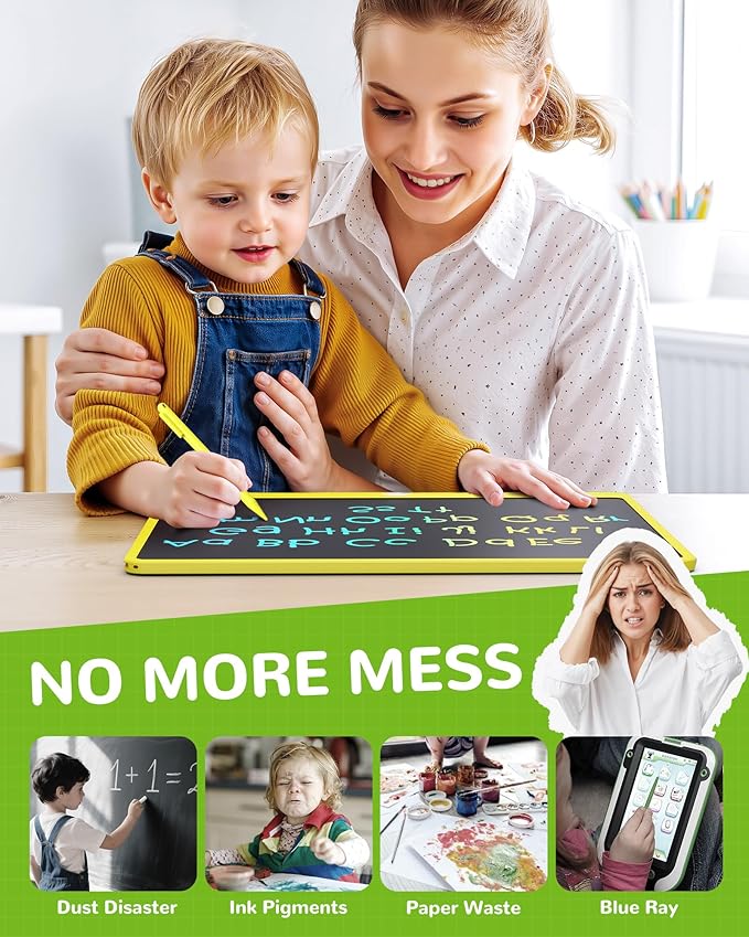 KOKODI LCD Writing Tablet, 16 Inch Colorful Toddler Doodle Board Drawing Tablet, Erasable Reusable Electronic Drawing Pads, Educational and Learning Toy for 3-6 Years Old Boy and Girls(Yellow)