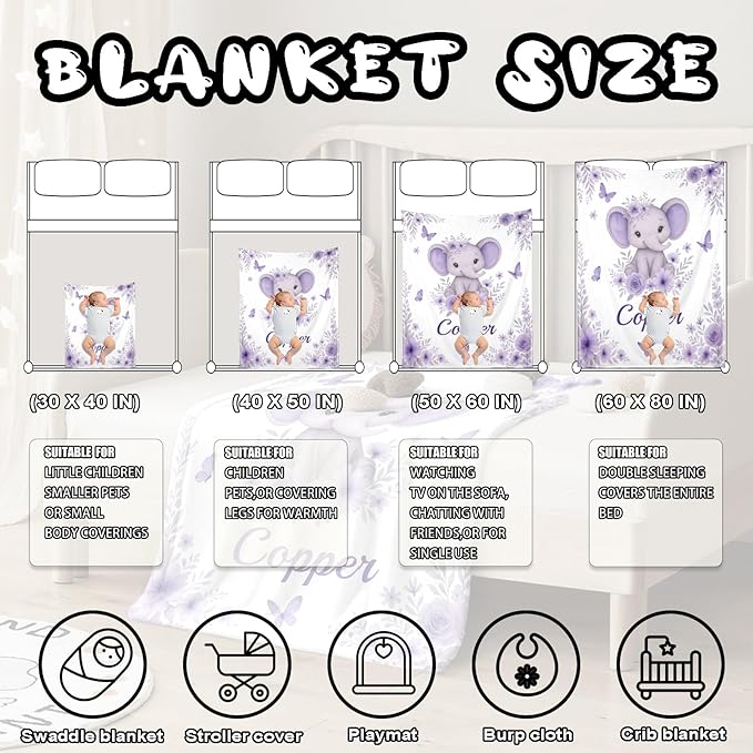 Ship Next Day, Personalized Baby Blanket – Printed in USA, Custom Baby Blanket for Boys & Girls, Baby Blanket with Name, Baby Shower, Easter, Christmas, Birthday Newborn & Toddler Gifts, Baby Gifts