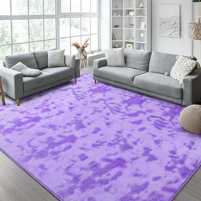 Kimicole 5x8 Washable Area Rugs for Bedroom Living Room, Low Pile Ulta-Thin Solid Color Rug, Non-Slip Soft Fluffy Carpet for Nursery Kids Room Dorm Room Home Decor (Purple)