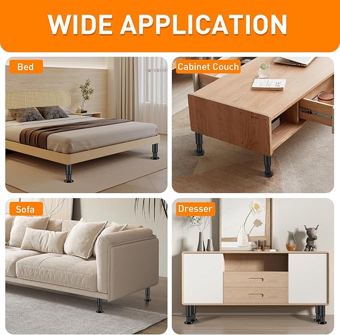 4 PCS Adjustable Round Furniture Legs 7-12.2 inch, Adjustable Height Metal - Image 6
