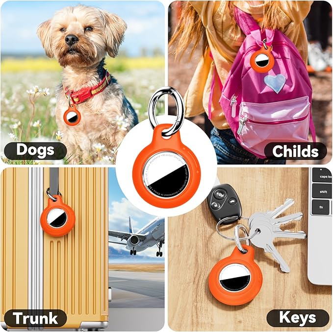 Upgrade Waterproof Airtags Holder with Apple Airtags Keychain, Hard PC Air Tag Case, Anti-Scratch & Shock Air tag Holder,Men's Women's Keyrings & Keychains, for Dog,Car Key,Luggage-Orange
