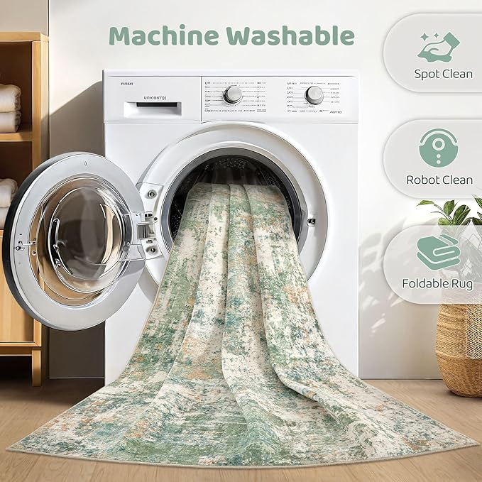 8x10 Area Rugs Living Room: Washable Large Abstract Soft Green Rug Stain Resistant Indoor Floor Non-Slip Accent Carpet for Men Modern Home Enthusiasts Aged 25-45 - Bedroom Office Playroom