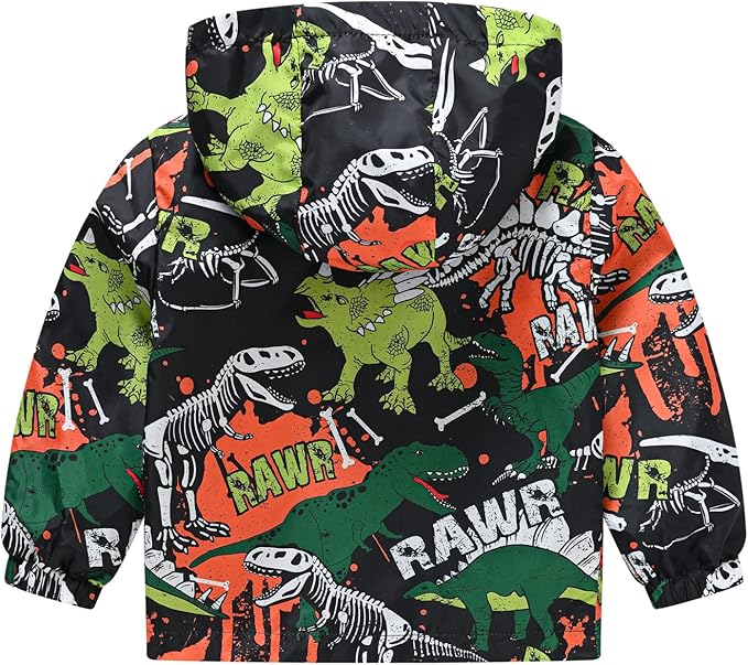 TUIJI Toddler Boys Girls Cartoon Print Zip Jacket Hooded Trench Lightweight Kids Coats Windbreaker Outdoor Cute Dust Coats