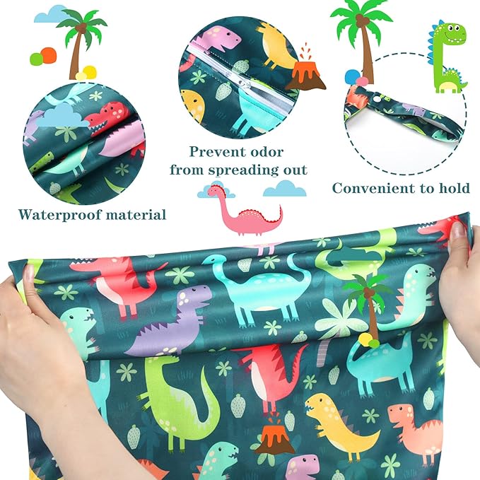 Shappy 2 Pcs Large Travel Laundry Bag Washable Waterproof Wet Dry Large Dirty Clothes Bag Bathing Workout(Dinosaur Style)