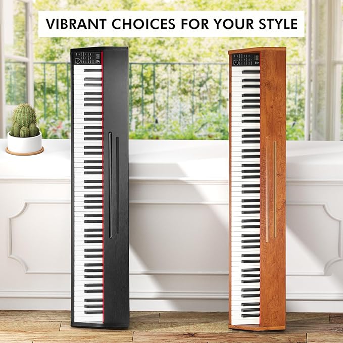 88 Key Digital Piano Keyboard for Beginners,Full Size Electric Piano Semi-Weighted Keyboard with Sheet Music Stand,Pedal,Headphone,Power Adapter,USB-MIDI Compatibility,Wood Grain Black