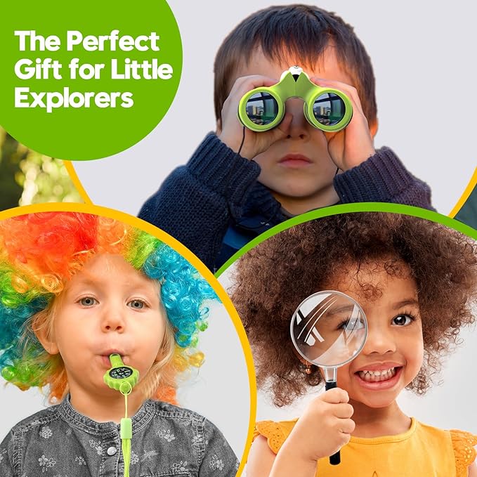 Binoculars for Kids, Toys for 3-12 Year Old Girls and Boys, Bird Watching Hiking 4 5 6 7 8 9 Year Old Girl Boy Christmas Birthday Gifts, Outdoor Toys for Kid Set with Magnifying Glass & Compass