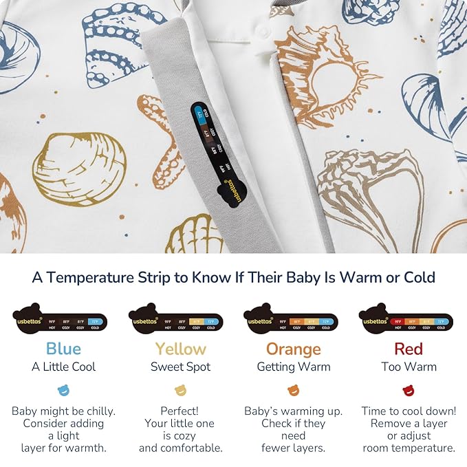 Baby Sleep Sack 18-24 Months, Cotton Detachable Long Sleeve Sleep Sack, 1.0 Tog Toddler Sleeping Sack with Temperature Strips, 2-Way Zipper Wearable Blankets for Newborns, Ocean
