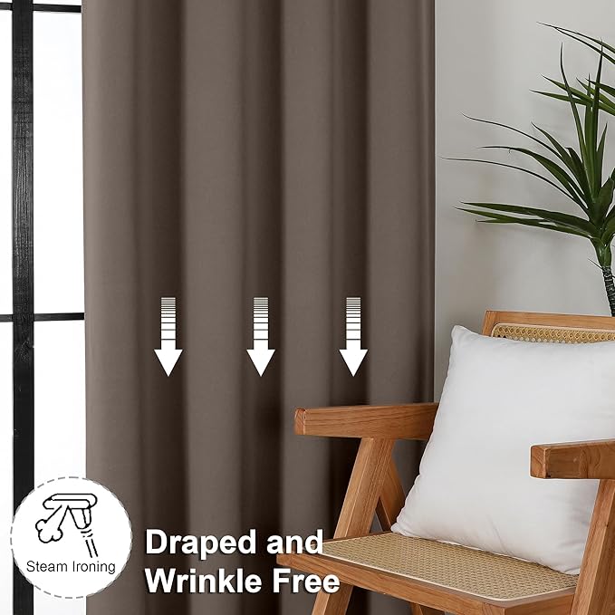 Simplebrand Ava Brown Blackout Curtains for Bedroom 84 Inch Length 2 Panels Set, Solid Thermal Insulated Privacy Living Room Window Treatment Curtains Blackout Drapes, W40 x L84 Inch, Brown