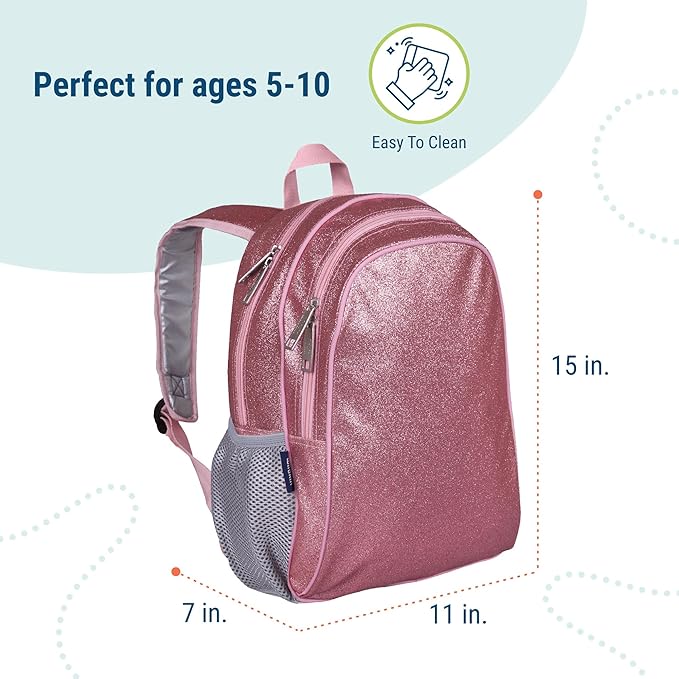 Wildkin 15-inch Kids Backpack – Durable, Padded, Adjustable for School & Travel - Pink Glitter