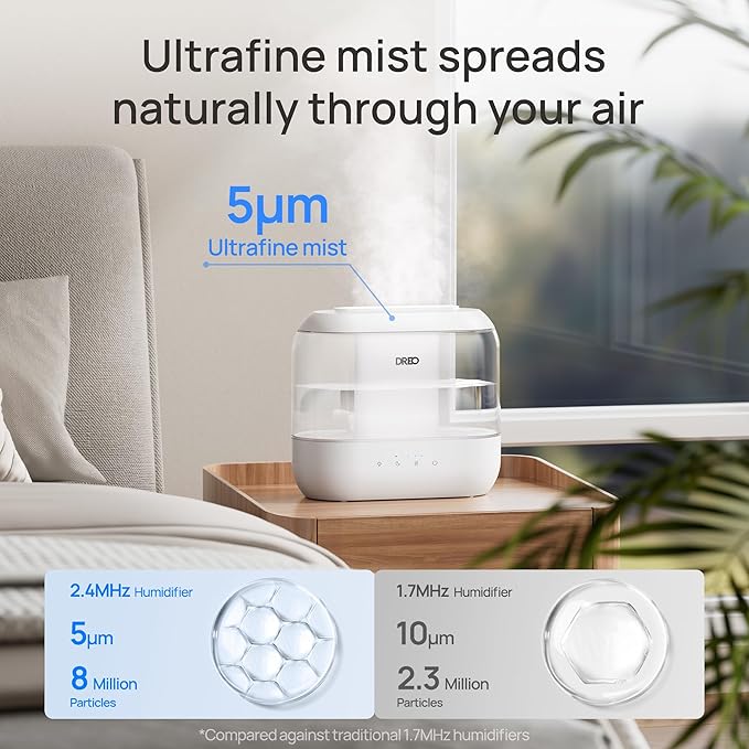 Dreo Humidifiers for Bedroom, 4L Top Fill for Large Room, 36H Runtime, 28 dB Quiet Supersized Cool Mist Air Humidifier for Baby Nursery, Plants, Indoor, Night Light, Easy to Clean & Fill