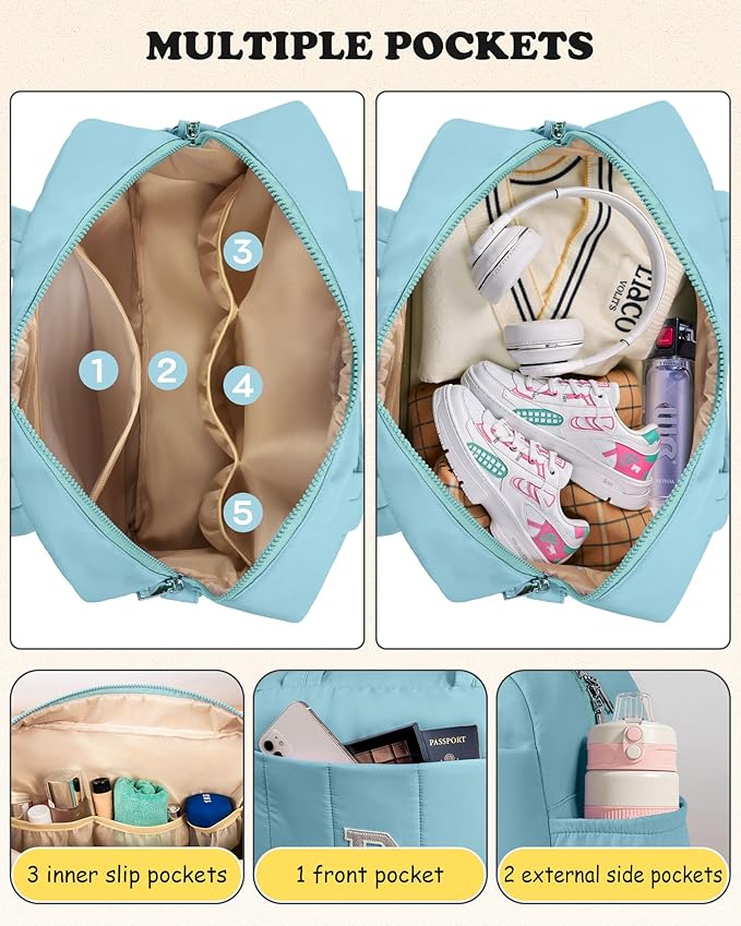 Sweet 15 Gifts for Girls-Duffle Bag, Weekender Bags for Girl，Initial Overnight Bag with Wet Pocket，Lightweight Dance Bags Personalized Gymnastics bag with Makeup Pouch