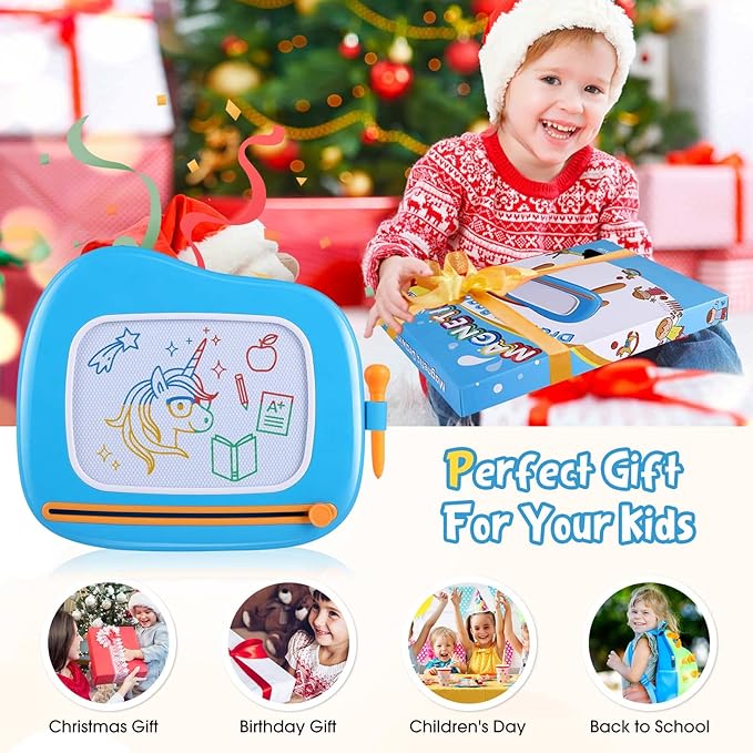 Smasiagon Magnetic Drawing Board for Kids - Toddler Toys for Age 1-2 Boys Girls - Educational Learning Toys for 1 2 3 Year Old Baby Birthday Gifts (Blue)