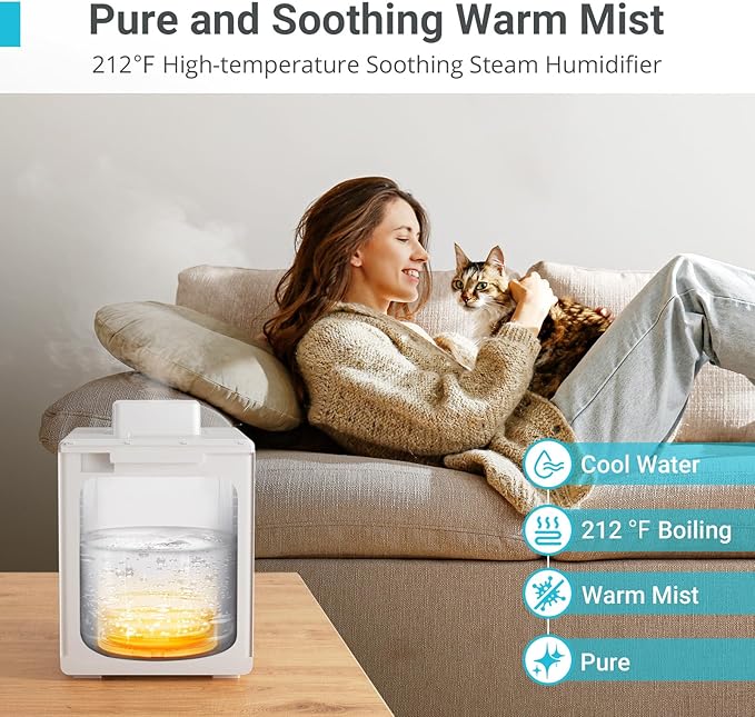 3L Stainless Steel Warm Mist Humidifier with Easy Clean and Warm Steam Function, Healthy Air Mist Humidifiers for Bedroom Living Room, with Sleep Mode and Auto-off Setting