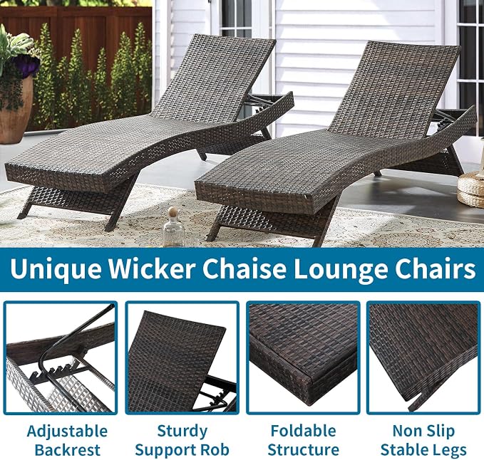 79'' Outdoor Wicker Reclining Lounge Chair Long Reclining Chaise Lounge Set - Image 3