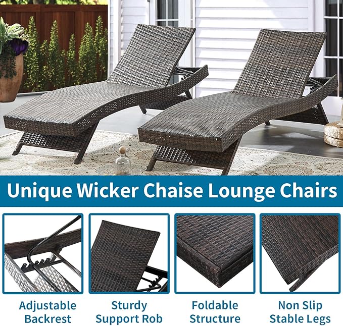 PE Rattan Adjustable Backrest Chaise Lounge Set 4 - Image 4
