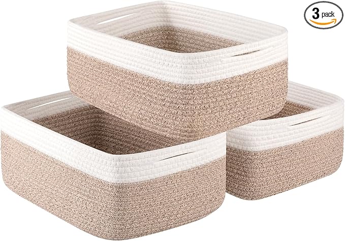 Storage Baskets for Organizing 3 Pack, Woven Baskets for Shelves, Closet Organizer Bins Empty Gift Basket Toy Storage for Toys, Books, Towels, Clothes, 15"x11.42"x6.7", Yellow