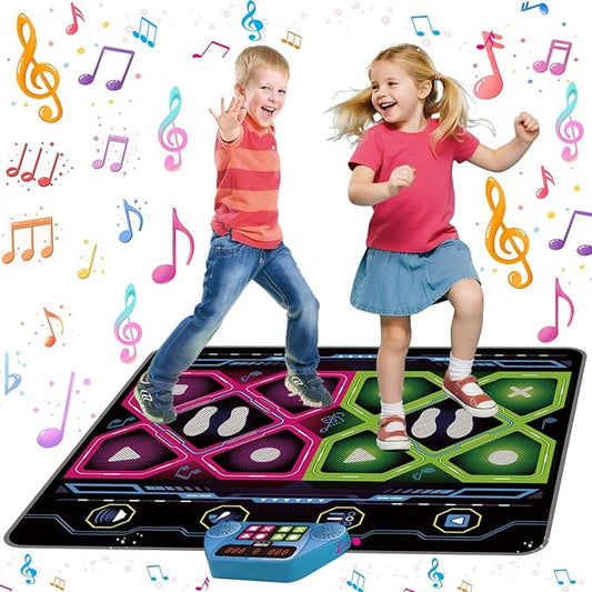 Upgraded 2-Player Kids Dance Mat, Interactive Electronic Dance Pad for Girls &Boys Ages 3-12, Premium Speaker with Built-in Adjustable Volume Music, Ideal Birthday & Holiday Family Dance Game Toy Gift