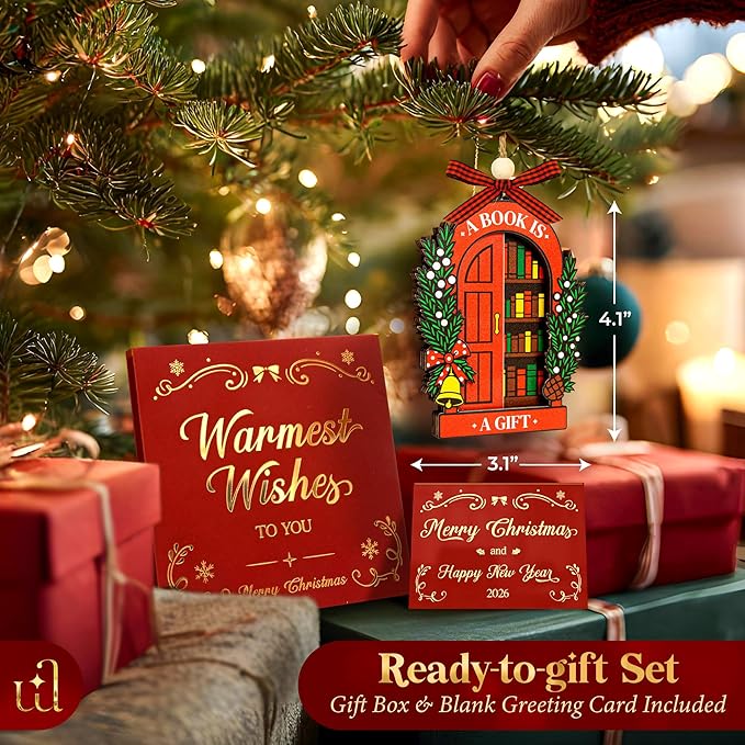 Book Christmas Ornament 2025 - Book Lovers Gifts for Book Lovers Women, Cute Bookish Gifts for Readers Bookworm, Unique Librarian Gift Reading Ornaments for Library Books Club Decor