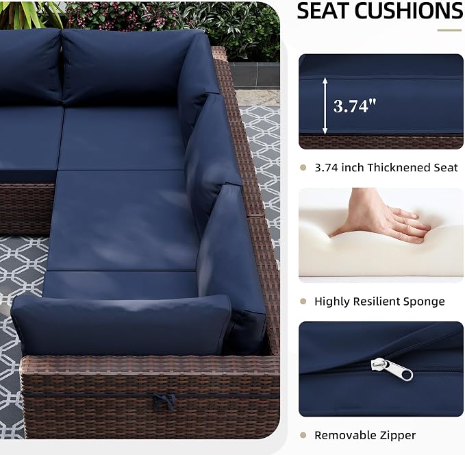 UPHA 7 Pieces Patio Furniture Sets, Wicker Outdoor Sectional Sofa Couch - Image 5