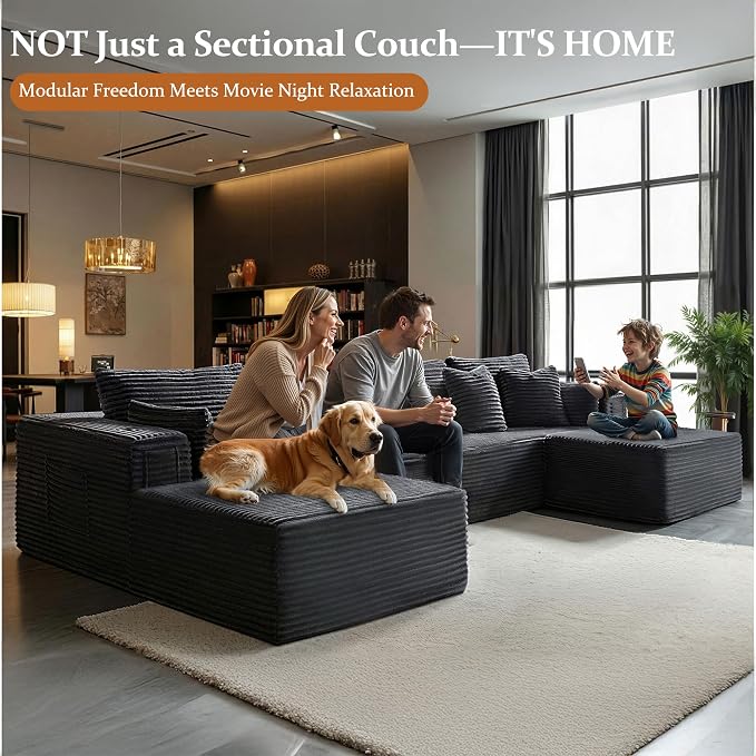 138" Oversized Cloud Sectional Couch, Comfort U Shaped Boneless Couch - Image 4