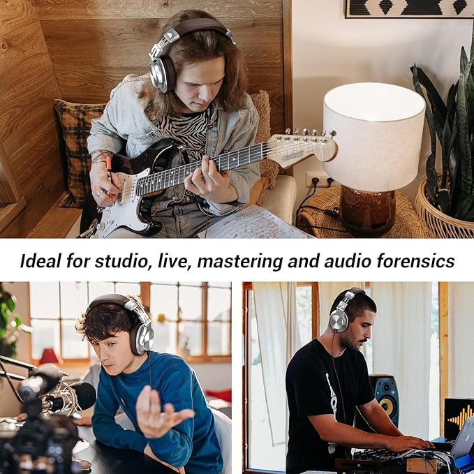 OneOdio A70 Bluetooth Over Ear Headphones, Wireless Headphones w/ 72H Playtime, Hi-Res, 3.5mm/6.35mm Wired Audio Jack for Studio Monitor & Mixing DJ E-Guitar AMP, Computer Laptop PC Tablet - Silver