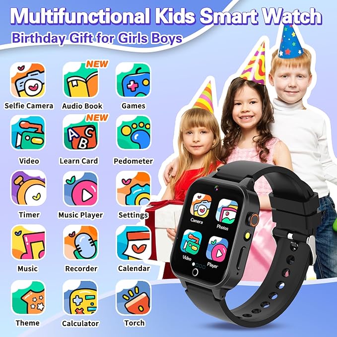 Vakzovy Kids Smart Watch for Kids with 26 Puzzle Games HD Camera MP3 Player Audiobook Video Pedometer Habit Tracking Learn Card Christmas Kid Smart Watch Boys Gift for 5-12 Year Old Toys