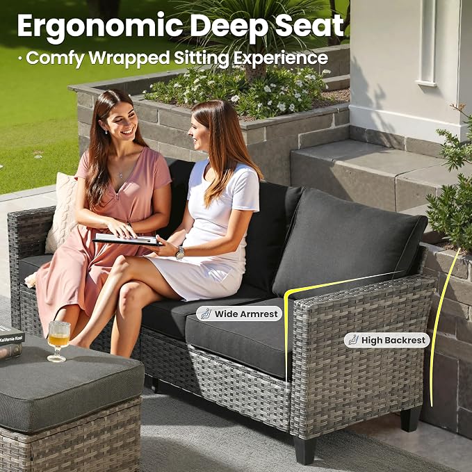 ovios 6 Pieces Patio Furniture Set, Outdoor Wicker Sofa Couch - Image 7